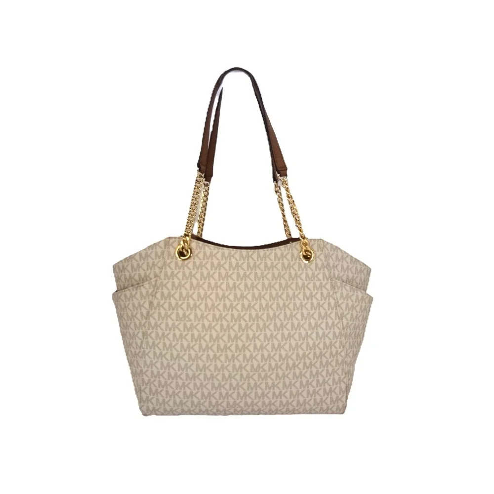Michael Kors Jet Set Large Chain Shoulder‎ Tote Bag Vanilla Logo COA